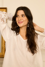Cream Tina Blouse with Embroidered Lace Sleeve  in Snow White