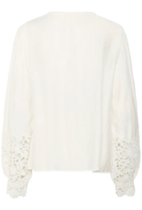 Cream Tina Blouse with Embroidered Lace Sleeve  in Snow White