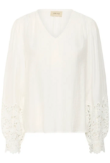 Cream Tina Blouse with Embroidered Lace Sleeve  in Snow White