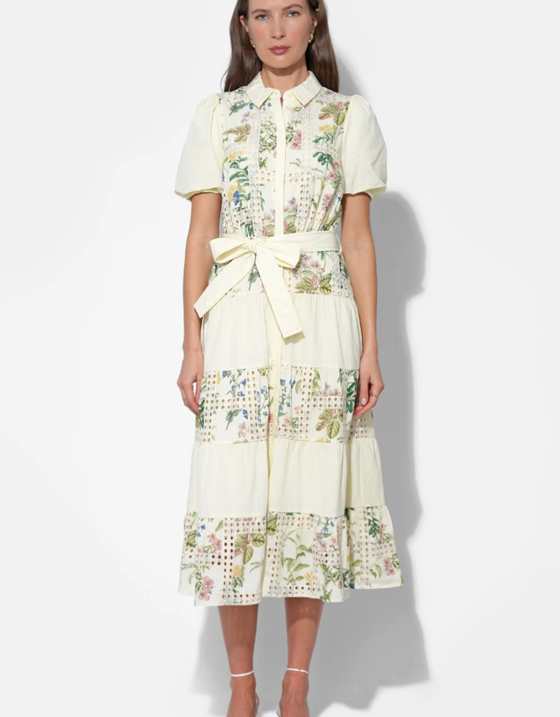 Adelyn Rae Octavia Embroidery Eyelet Tiered Midi Dress