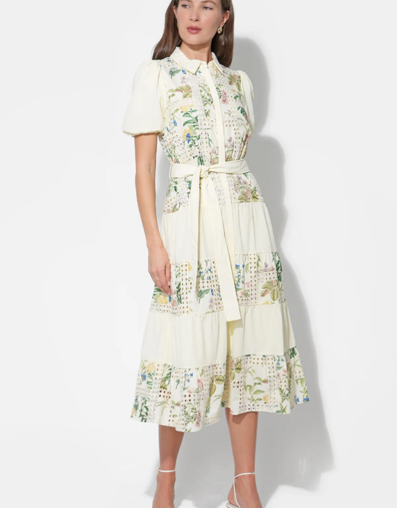 Adelyn Rae Octavia Embroidery Eyelet Tiered Midi Dress