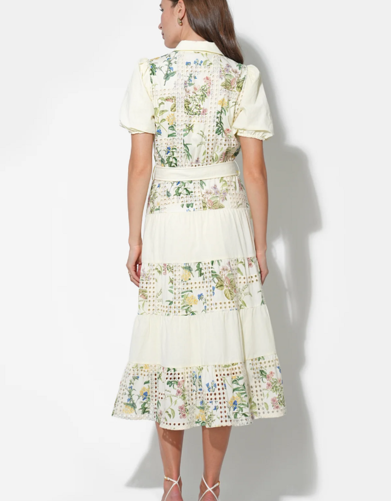 Adelyn Rae Octavia Embroidery Eyelet Tiered Midi Dress