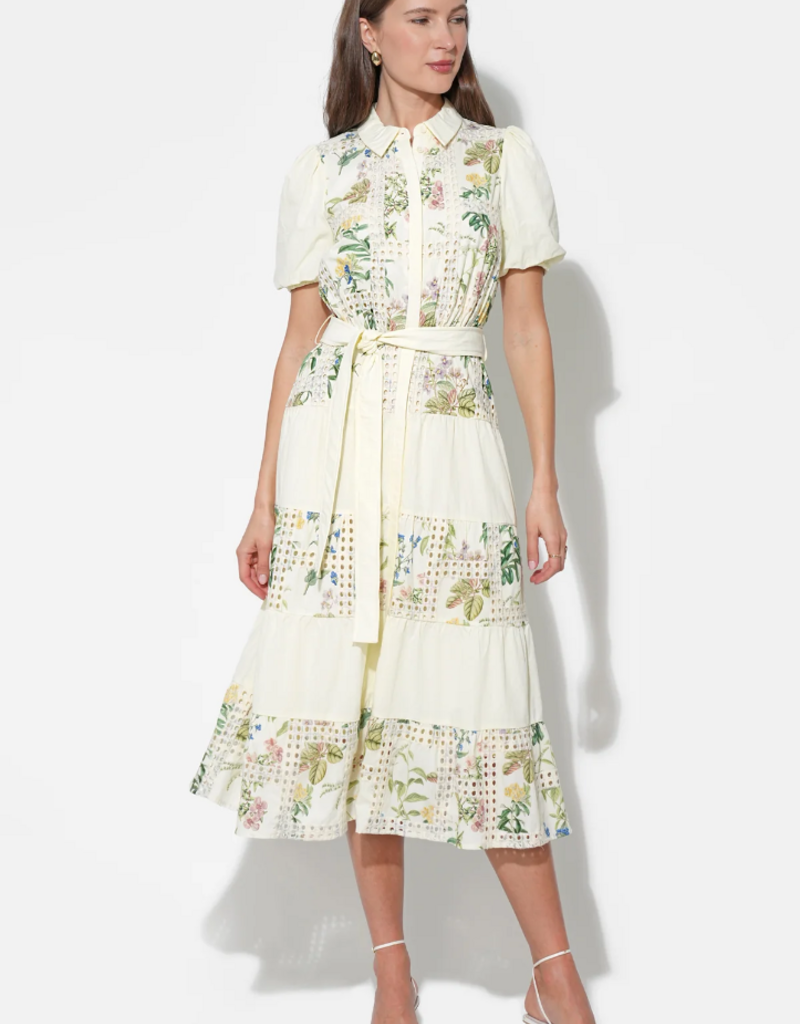 Adelyn Rae Octavia Embroidery Eyelet Tiered Midi Dress