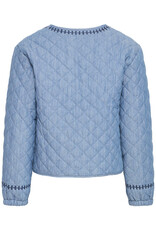 B.Young Kissia 100% Cotton Quilted Embroidered Jacket in Mid Blue Denim