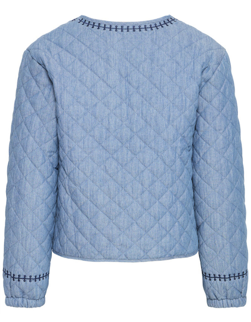 B.Young Kissia 100% Cotton Quilted Embroidered Jacket in Mid Blue Denim