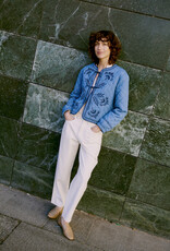 B.Young Kissa 100% Cotton Quilted Embroidered Jacket in Mid Blue Denim