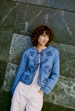 B.Young Kissia 100% Cotton Quilted Embroidered Jacket in Mid Blue Denim