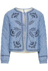 B.Young Kissia 100% Cotton Quilted Embroidered Jacket in Mid Blue Denim