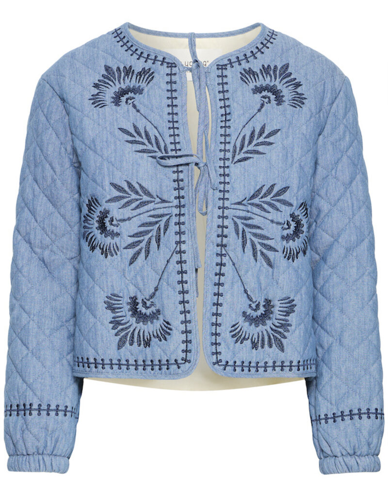 B.Young Kissa 100% Cotton Quilted Embroidered Jacket in Mid Blue Denim