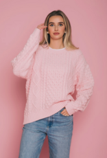 Brunette the Label Irish Cable Knit Oversized Sweater in Light Pink