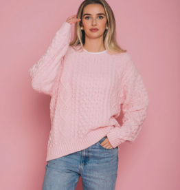 Brunette the Label Irish Cable Knit Oversized Sweater in Light Pink