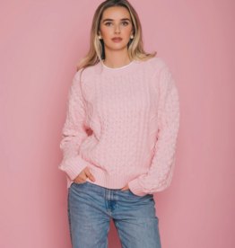 Brunette the Label Irish Cable Knit Oversized Sweater in Light Pink
