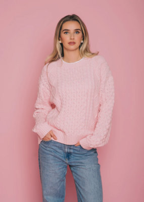 Brunette the Label Irish Cable Knit Oversized Sweater in Light Pink