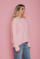 Brunette the Label Irish Cable Knit Oversized Sweater in Light Pink