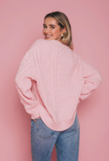 Brunette the Label Irish Cable Knit Oversized Sweater in Light Pink