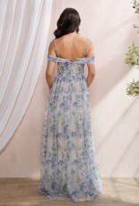 Soieblu Emery Lace Back Mesh Maxi Dress with Boning in Sage Blue Floral