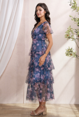 Soieblu Adeline Tiered Mesh Midi in Navy Rose Floral