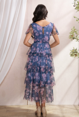 Soieblu Adeline Tiered Mesh Midi in Navy Rose Floral