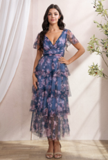 Soieblu Adeline Tiered Mesh Midi in Navy Rose Floral