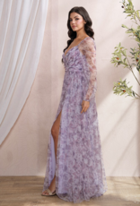 Soieblu Delia Deep Surplice Long Sleeve Mesh Maxi in Lavender Floral