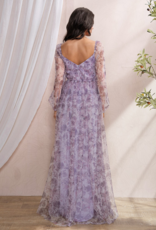 Soieblu Delia Deep Surplice Long Sleeve Mesh Maxi in Lavender Floral