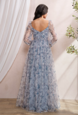 Soieblu Delia Deep Surplice Long Sleeve Mesh Maxi in Dusty Blue Floral