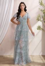 Soieblu Ariella Tiered Mesh Maxi in Dusty Sage Floral