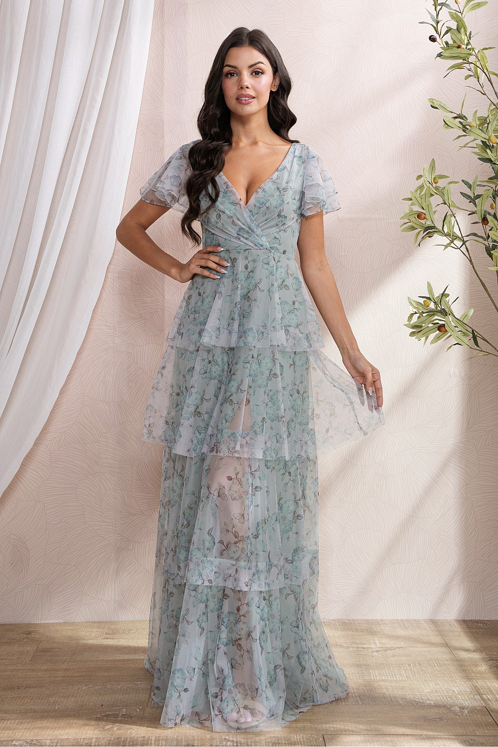 Ariella Tiered Mesh Maxi in Dusty Sage Floral - Adorn Boutique Ariella Tiered Mesh Maxi in Dusty Sage Floral - Adorn Boutique