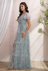 Soieblu Ariella Tiered Mesh Maxi in Dusty Sage Floral