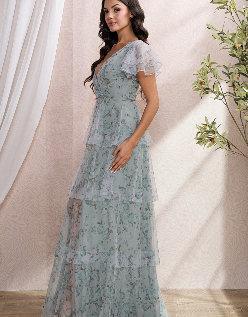 Soieblu Ariella Tiered Mesh Maxi in Dusty Sage Floral