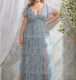 Soieblu Ariella Tiered Mesh Maxi in Dusty Sage Floral
