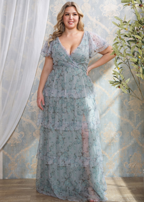 Soieblu Ariella Tiered Mesh Maxi in Dusty Sage Floral