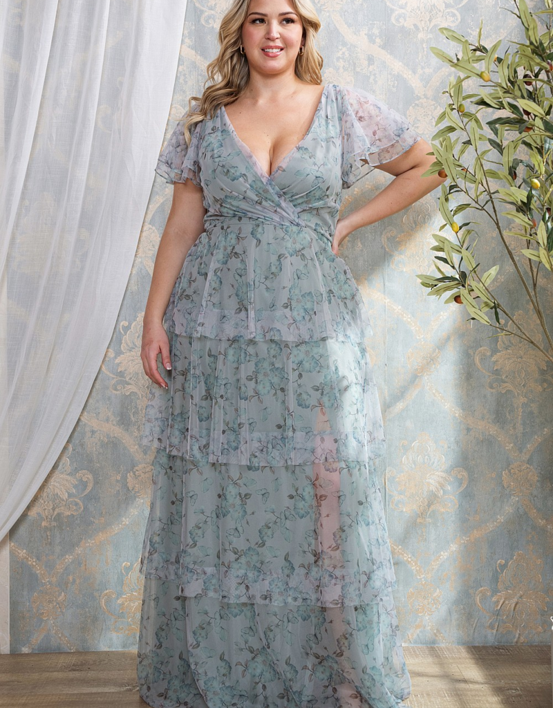 Soieblu Ariella Tiered Mesh Maxi in Dusty Sage Floral