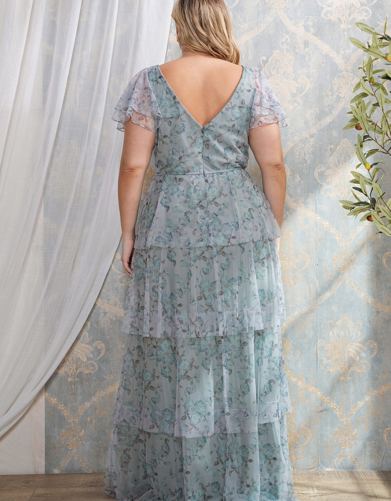 Soieblu Ariella Tiered Mesh Maxi in Dusty Sage Floral