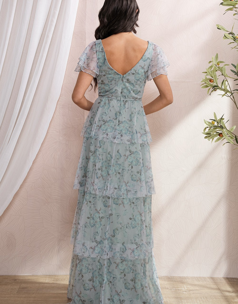 Soieblu Ariella Tiered Mesh Maxi in Dusty Sage Floral