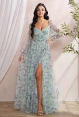 Soieblu Ivy Surplice Long Sleeve Mesh Maxi in Dusty Sage Floral