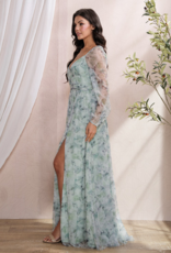Soieblu Ivy Surplice Long Sleeve Mesh Maxi in Dusty Sage Floral