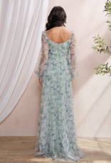 Soieblu Ivy Surplice Long Sleeve Mesh Maxi in Dusty Sage Floral