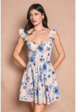 Dress Forum Azure Blossom Bustier Flutter Mini Dress in Blushed Blue