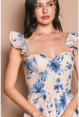 Dress Forum Azure Blossom Bustier Flutter Mini Dress in Blushed Blue