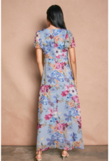 Dress Forum Garden Promenade V-Neck Flutter Sleeve Maxi Dress in Delicate Blues Floral