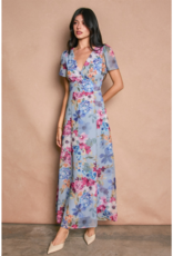 Dress Forum Garden Promenade V-Neck Flutter Sleeve Maxi Dress in Delicate Blues Floral