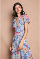 Dress Forum Garden Promenade V-Neck Flutter Sleeve Maxi Dress in Delicate Blues Floral