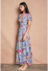 Dress Forum Garden Promenade V-Neck Flutter Sleeve Maxi Dress in Delicate Blues Floral