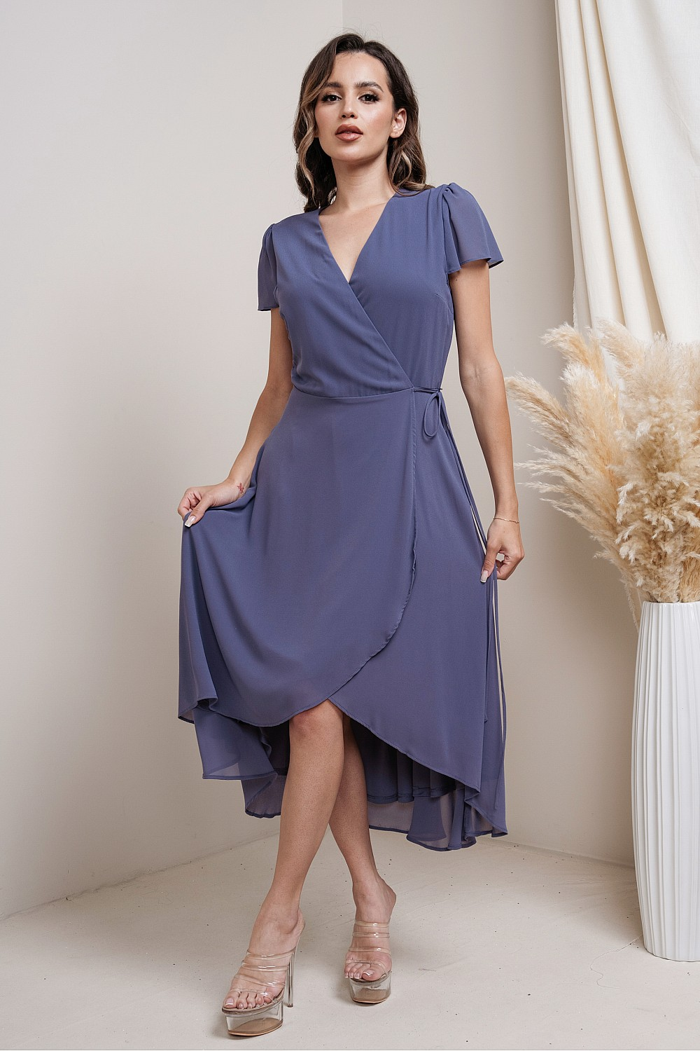 Molly Midi Wrap Dress in Denim Blue - Adorn Boutique