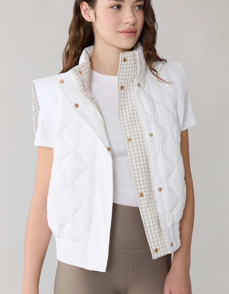 Soia and Kyo Brenna Reversible Down Vest in Light Oak Gingham