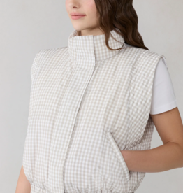Soia and Kyo Brenna Reversible Down Vest in Light Oak Gingham