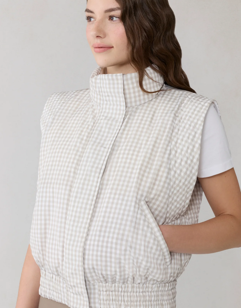 Soia and Kyo Brenna Reversible Down Vest in Light Oak Gingham
