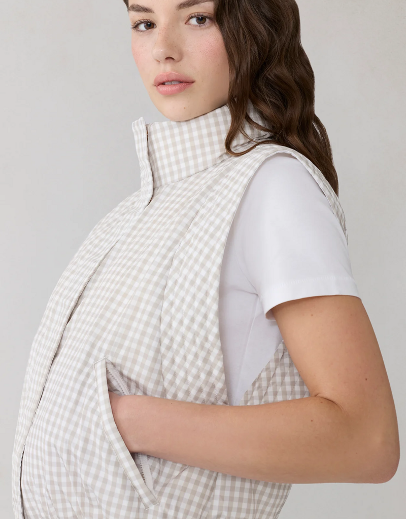 Soia and Kyo Brenna Reversible Down Vest in Light Oak Gingham