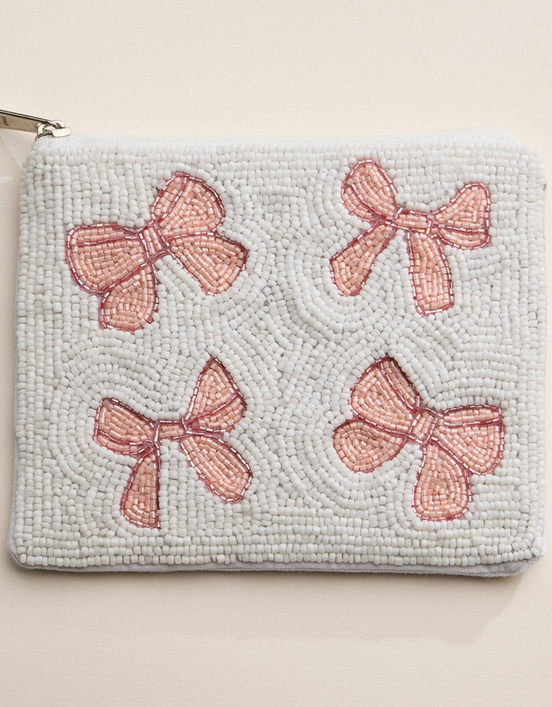 Lilla Haven Beaded Pink Bows Zipper Pouch